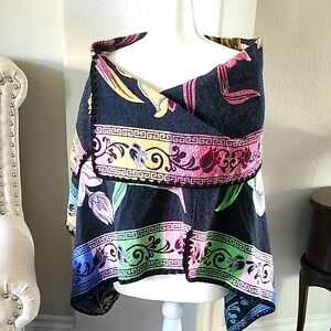 Asymmetrical Blue and Pink Boxy Blouse/Cape